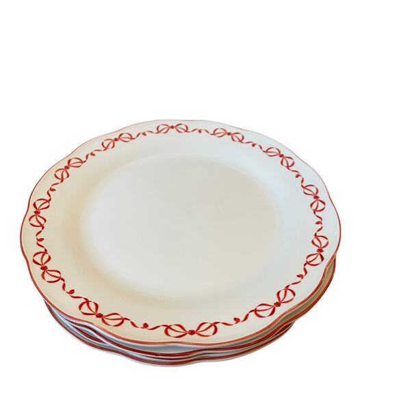 Red Bow Border Ceramic Dinner Plates 10.5in Set of 4 Eaton Fine Dining New - Picture 7 of 16